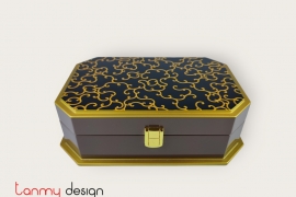 Brown lacquer jewelry box with lotus pattern 27,5*19*H9 cm